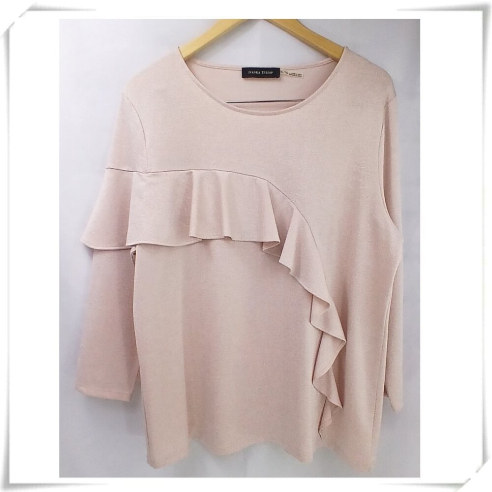 Ivanka Trump Powder Pink Silver Lurex Jersey Top Blouse with Ruffle Front EUC - Picture 2 of 7
